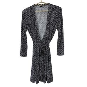 Ann Taylor Wrap Dress Navy Blue Print 14 career preppy shower wedding guest